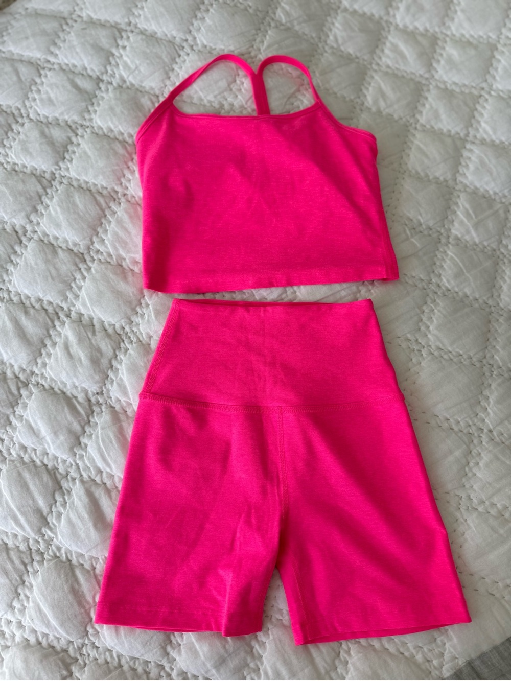 Beyond Yoga Hot Pink Cropped Tank and High-Waist Bike Shorts Set